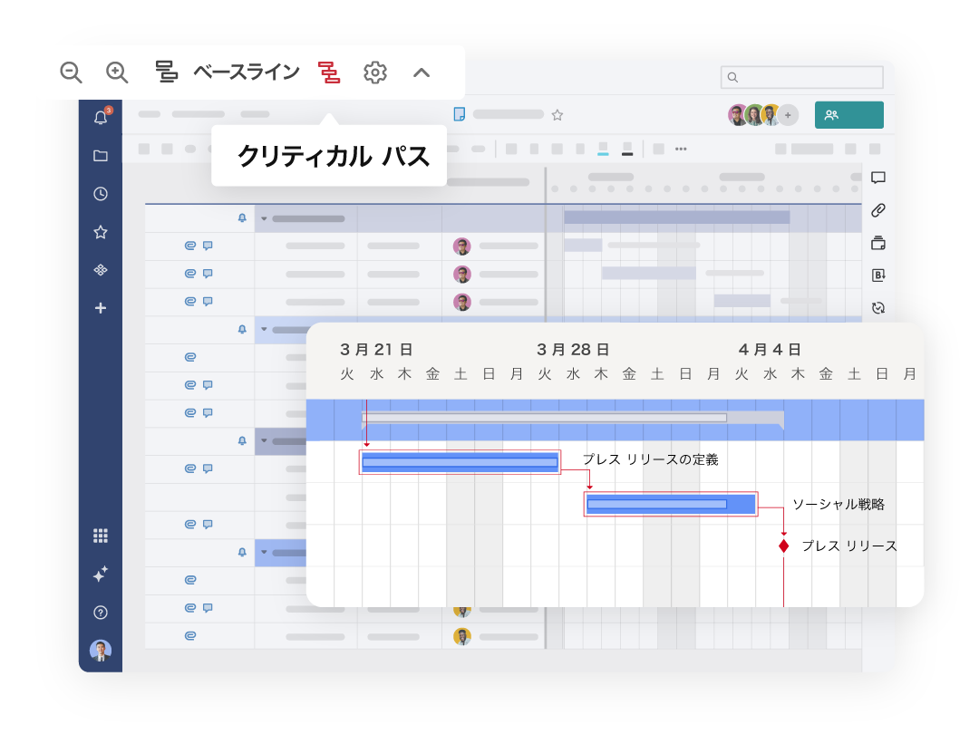 product ui showing gantt view features