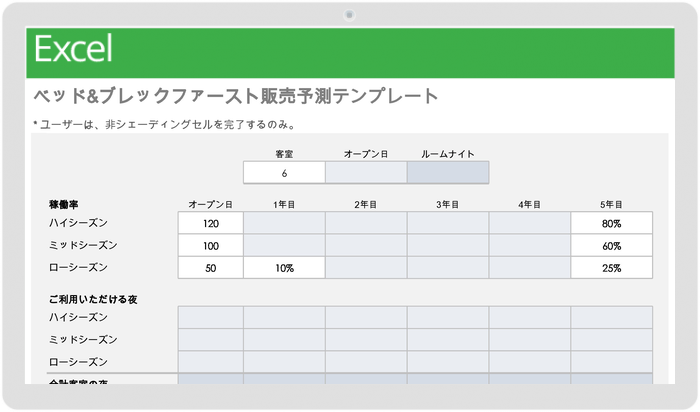  ベッド＆ブレックファーストの売上予測テンプレート