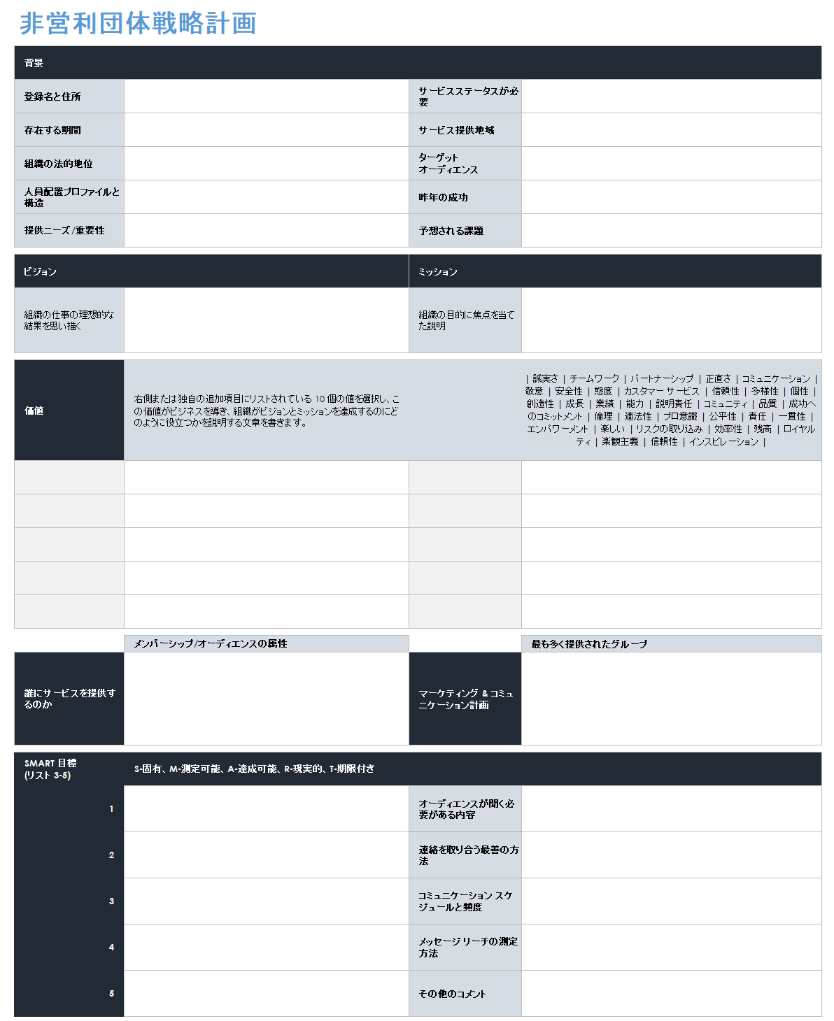 非営利戦略計画テンプレート